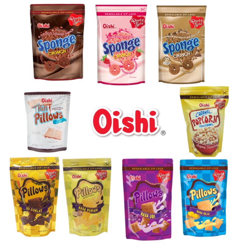 Oishi sponge pillows 巧克力脆片 榴蓮  巧克力夾心 草莓風味 摩卡風味120g