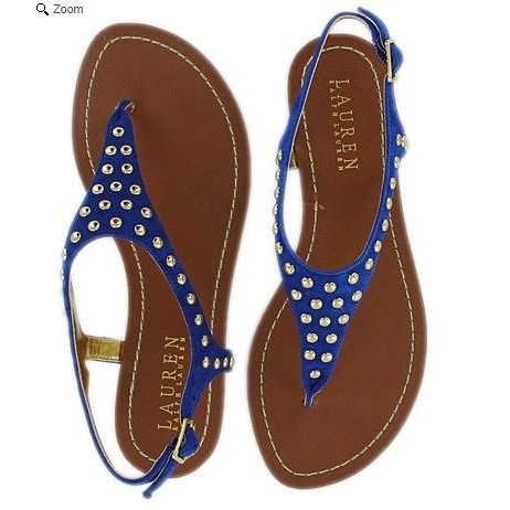 Ralph Lauren POLO 現貨 人字 涼鞋 鉚釘 寶藍 平底  禮物