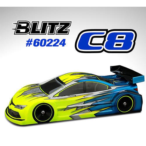 **◣瘋玩具◥BLITZ C8 190mm透明車殼 60224-07(厚0.7mm)  1/10競速車房車殼【附貼紙】