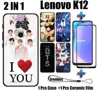 LENOVO 2 合 1 BTS 手機殼帶鋼化玻璃,適用於聯想 K12 Note 手機殼和曲面陶瓷螢幕保護膜
