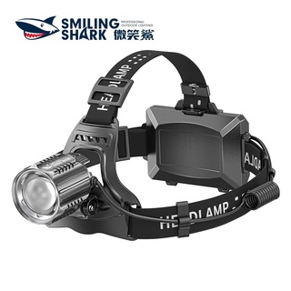 微笑鯊超強光頭燈 Led M55大功率爆亮遠射18650 USB可充電 頭戴式手電筒防水變焦 戶外釣魚登山探險巡邏工作燈