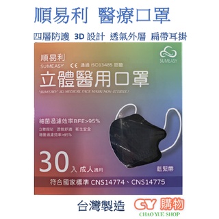 3D立體醫用 成人/兒童 四層 口罩 透氣 順易利 臺灣製 30片/盒 醫療 口罩 防塵