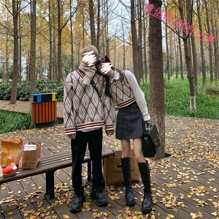 【COUPLE】❗❗情侶裝⚡⚡ins超火菱格刺繡毛衣韓版寬鬆馬甲法式針織衫外套潮
