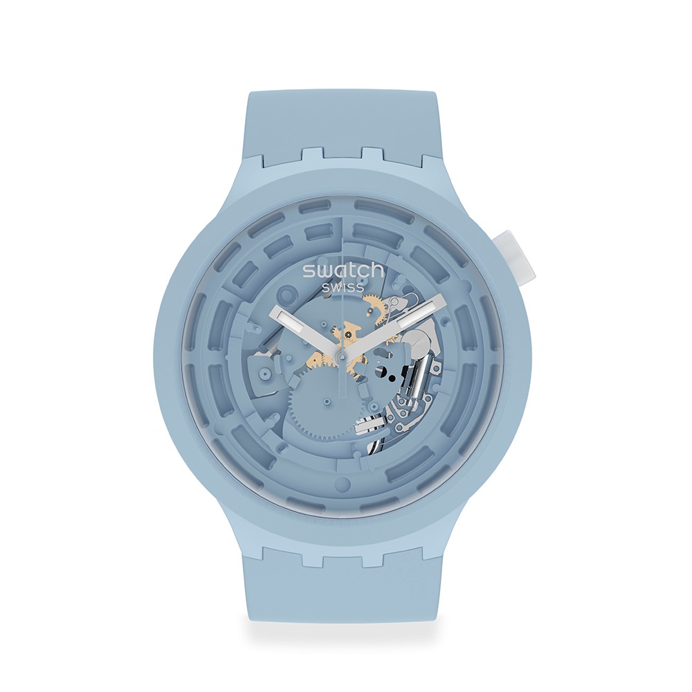 【SWATCH】生物陶瓷BIG BOLD 手錶C-BLUE 粉藍(47mm) 瑞士錶 SB03N100