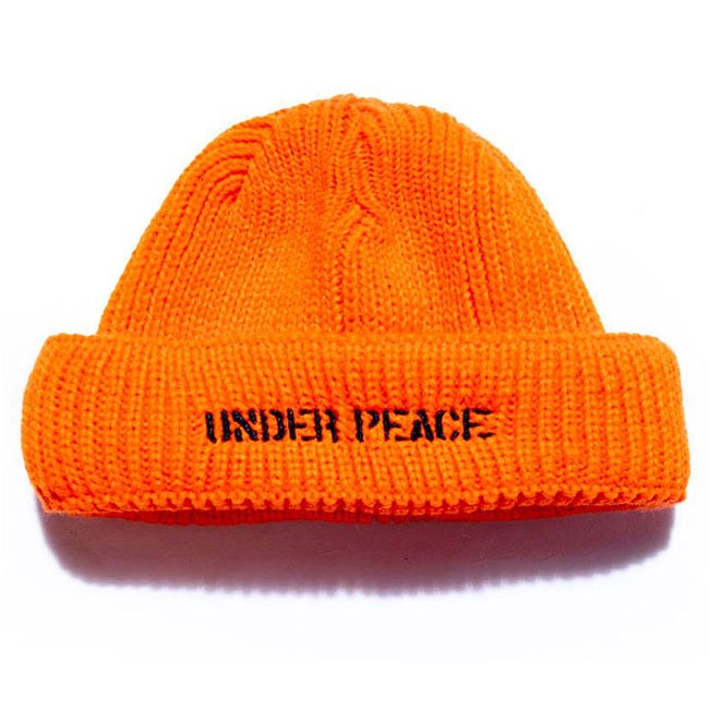 UNDER PEACE - 21AW TAG / WATCH BEANIE LOW 電繡文字 短毛帽 (橘色) 化學原宿