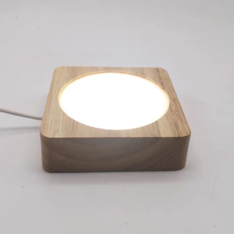 💡正方形燈座8公分、10公分、LED擴香盆燈 實木 小夜燈 發光底座現貨USB底座木質工藝品桌面燈飾擺件發光底座