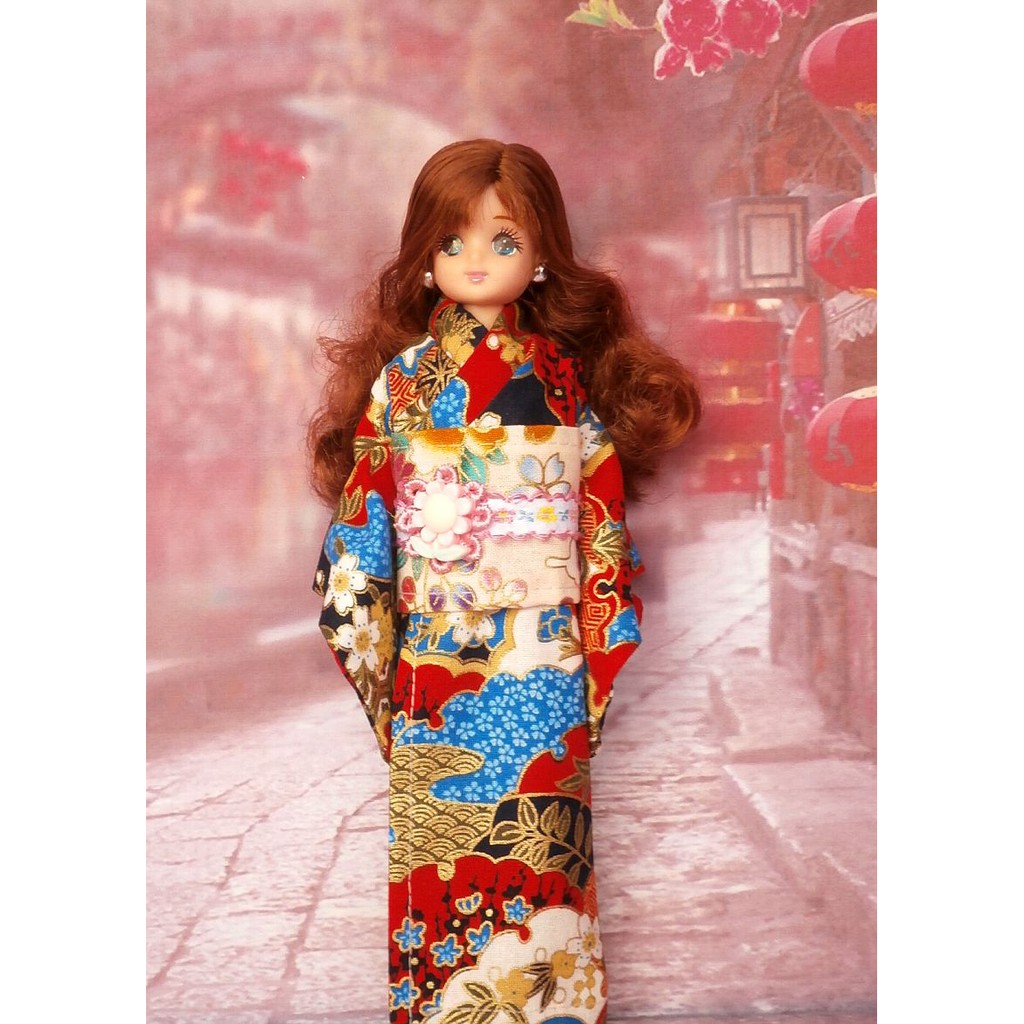小禎ㄟ雜貨 莉卡娃娃服飾配件組 館主手製和服 莉卡和服 浴衣 祥雲藍 ( 薇琪 小布可穿)