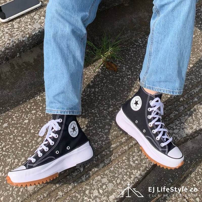 -EJ- CONVERSE RUN STAR HIKE 高筒 平民款 運動 166800C 黑白 白 鋸齒 厚