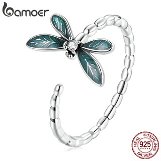 Bamoer 純銀 925 蜻蜓手指戒指可調節尺寸帶鋯石時尚首飾禮物女士 BSR216