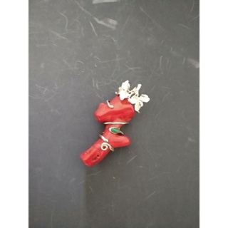 大顆養珠項鍊/紅珊瑚造型墜子