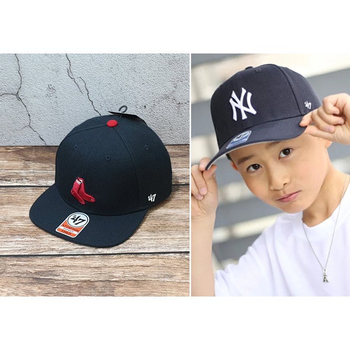 蝦拼殿 47brand 小童帽1歲半~5歲MLB波士頓紅襪客場  基本款丈青色球隊配色 SNAPBACK可調式棒球帽