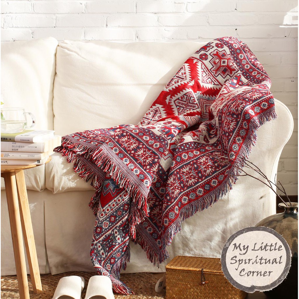 ＜印地安幾何純棉線毯＞針織毯 編織 流蘇 印度 民族風 波希米亞復古嬉皮 蓋毯沙發罩 沙發毯 地毯 床邊毯