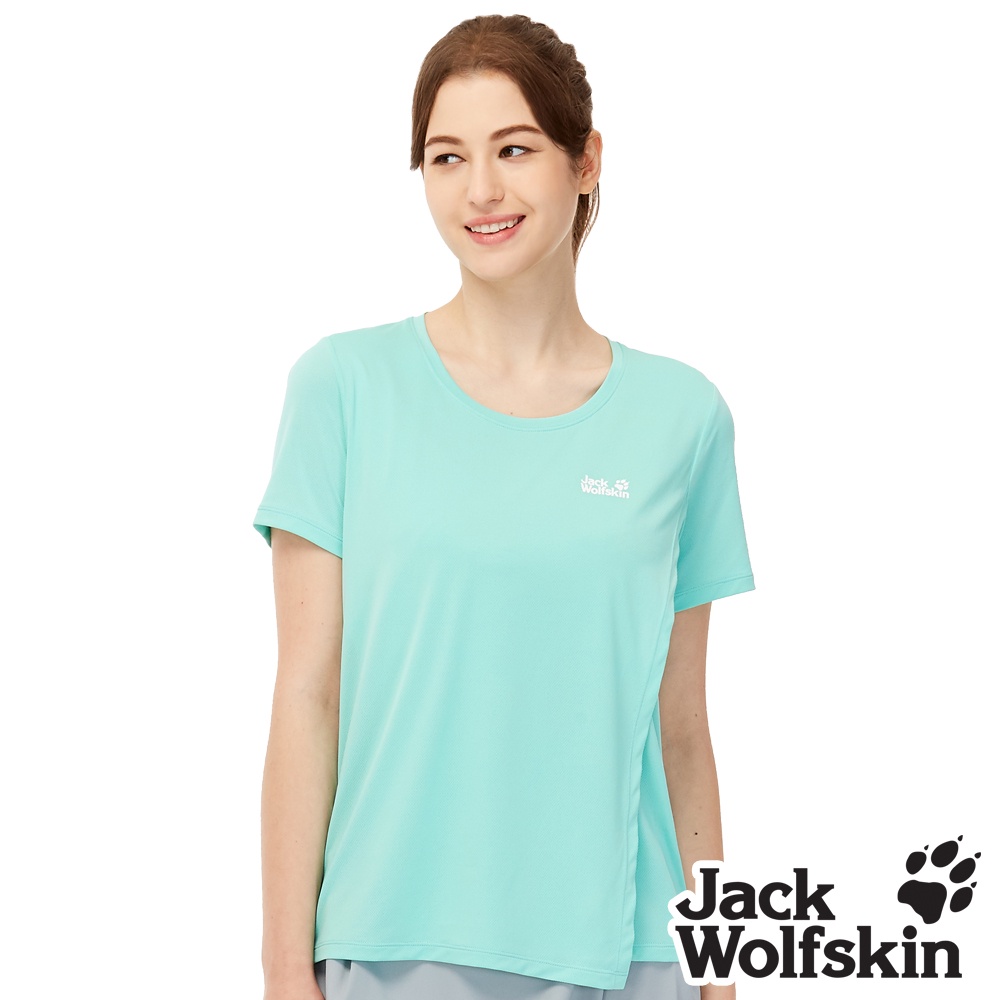 【Jack wolfskin 飛狼】女 雙層剪裁涼感花紗排汗衣 T恤『湖綠』