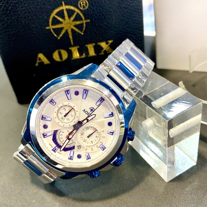 現貨 AOLIX 日本機芯 手錶含保固 商務紳士錶 賽車造型三眼錶 紅指針 男錶日期 石英錶
