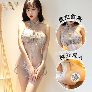 情趣內衣性感睡衣女制服誘惑套裝角色扮演透明鏤空復古刺繡旗袍開叉露背睡裙