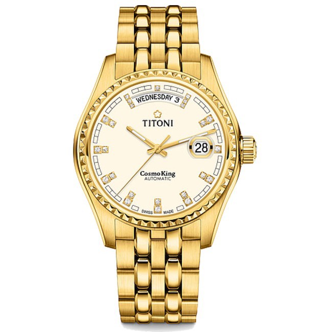 TITONI 瑞士梅花錶 宇宙系列 797G-541 鍍金紳士至尊腕錶/淡黃 40mm