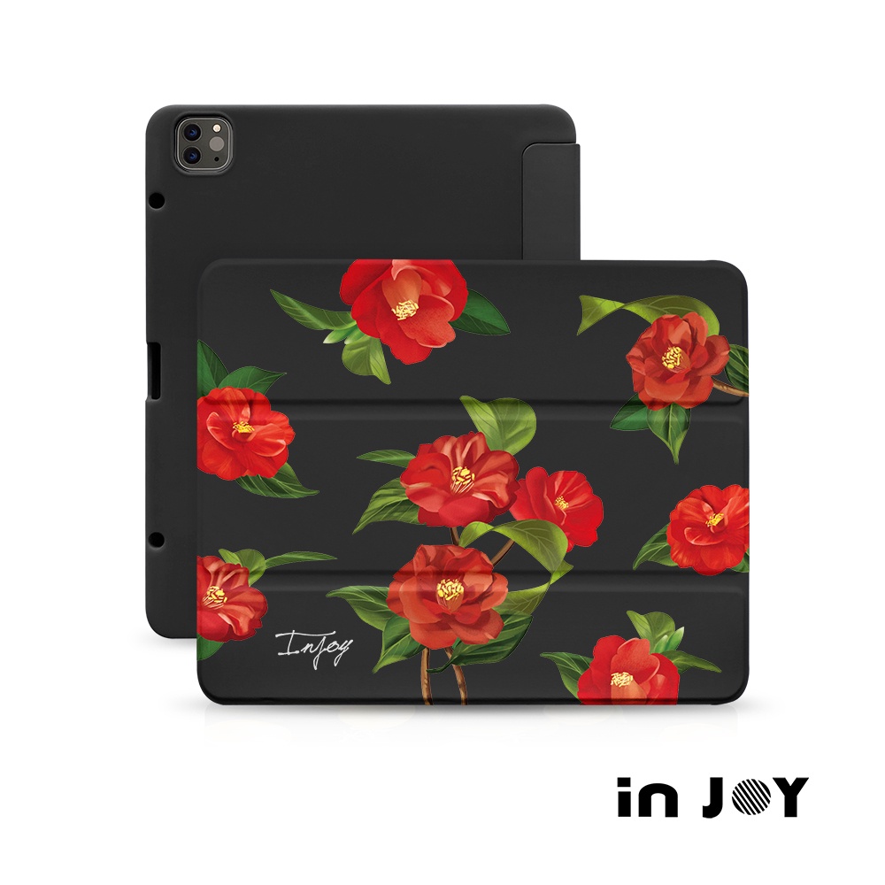 INJOY｜iPad case 12.9/Air5/iPad 9/mini 6 優雅山茶花 皮革平板保護套