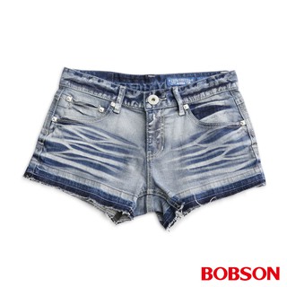 BOBSON 女款塗刷銀蔥牛仔短褲204-58