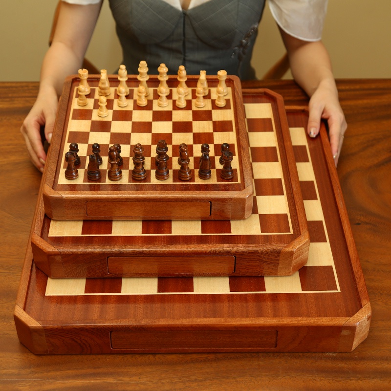 國際象棋 實木磁性二合一跳棋 臺式抽屜收納大號 超大號 兒童成人比賽象棋