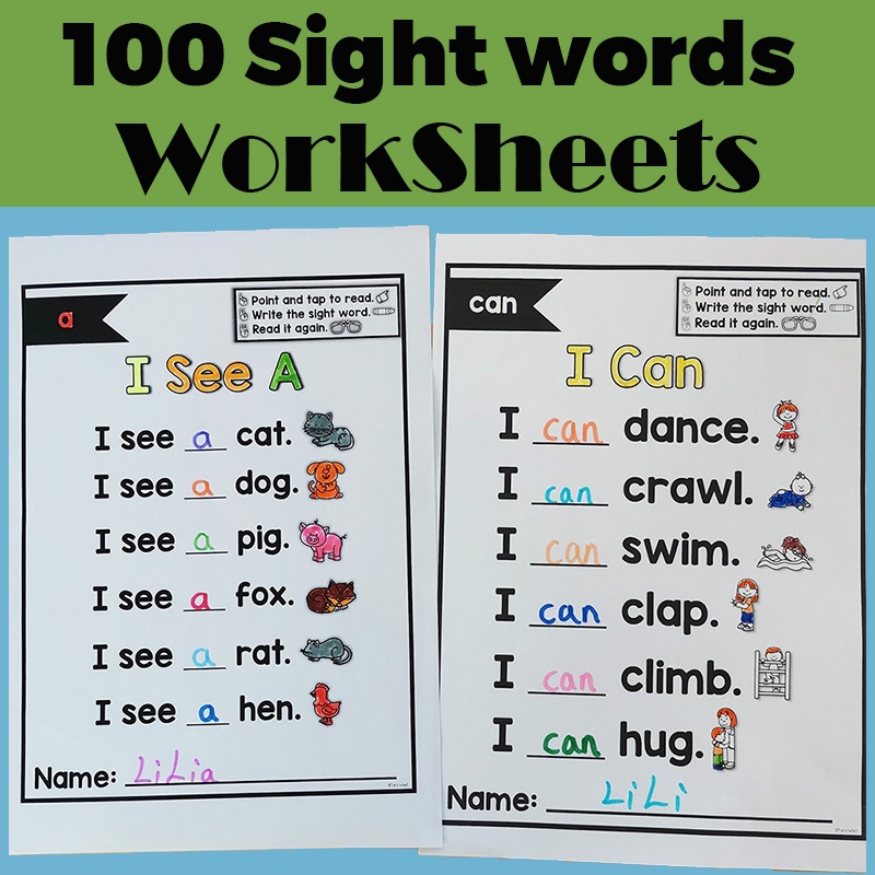 100 Sight Word高頻詞句子填空小詩小學英語趣味塗色練習題作業紙 蝦皮購物