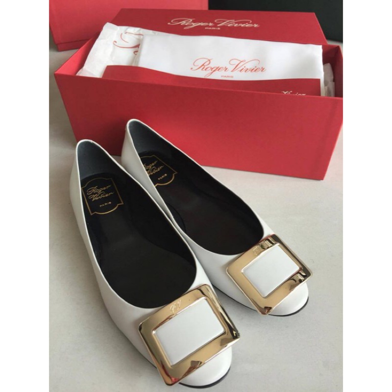 全新 Roger Vivier RV EU37.5號 pearl grey 灰藍色平底鞋