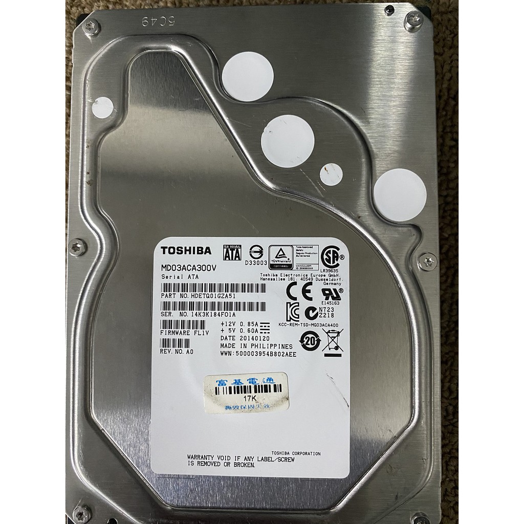 TOSHIBA 東芝 3TB 3.5吋 64MB 7200轉 SATAIII 監控硬碟(MD03ACA300V)