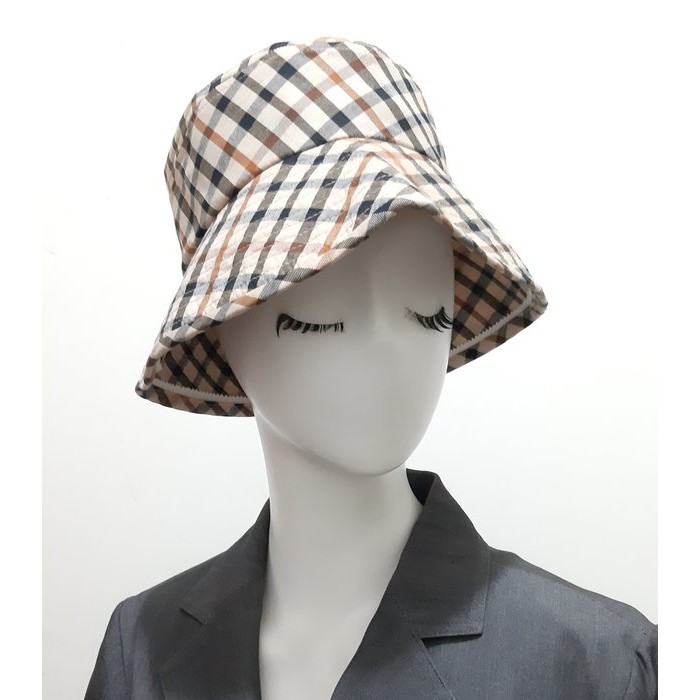 近全新 日本製 DAKS 優雅格紋 抗UV科技纖維 漁夫帽 遮陽帽 (卡其格)