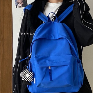 克萊因藍 ins小眾設計感初中生純色雙肩包女日系簡約高中學生後背包書包