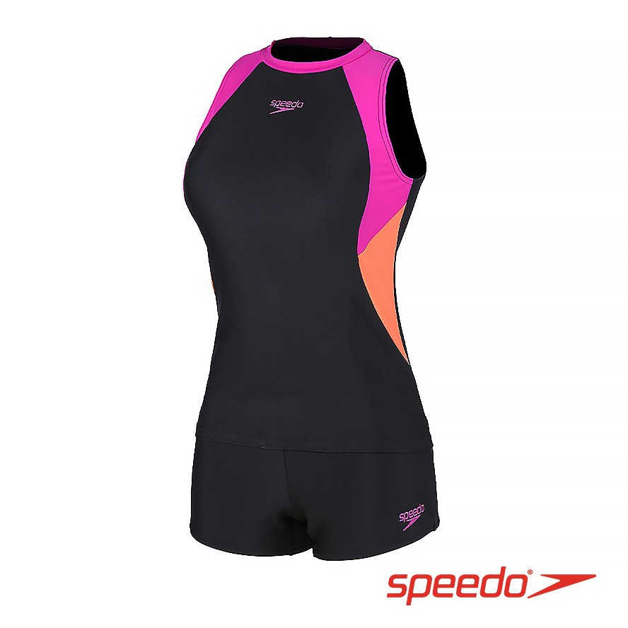 SPEEDO 女 運動兩截式泳裝 Boom Logo Splice(黑/粉紅/橘)