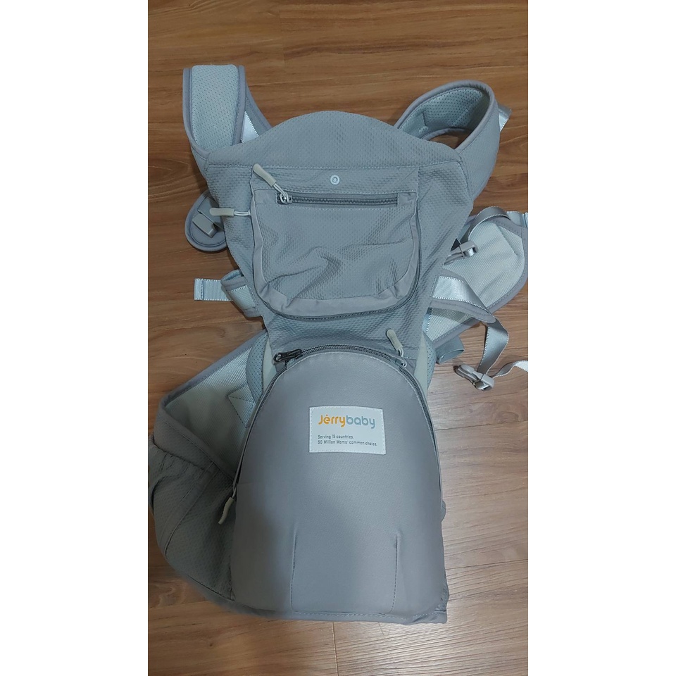 JerryBaby 全功能腰凳背巾 韓版三合一 腰凳背帶 揹巾 透氣背帶 嬰兒背帶 科技灰-極新