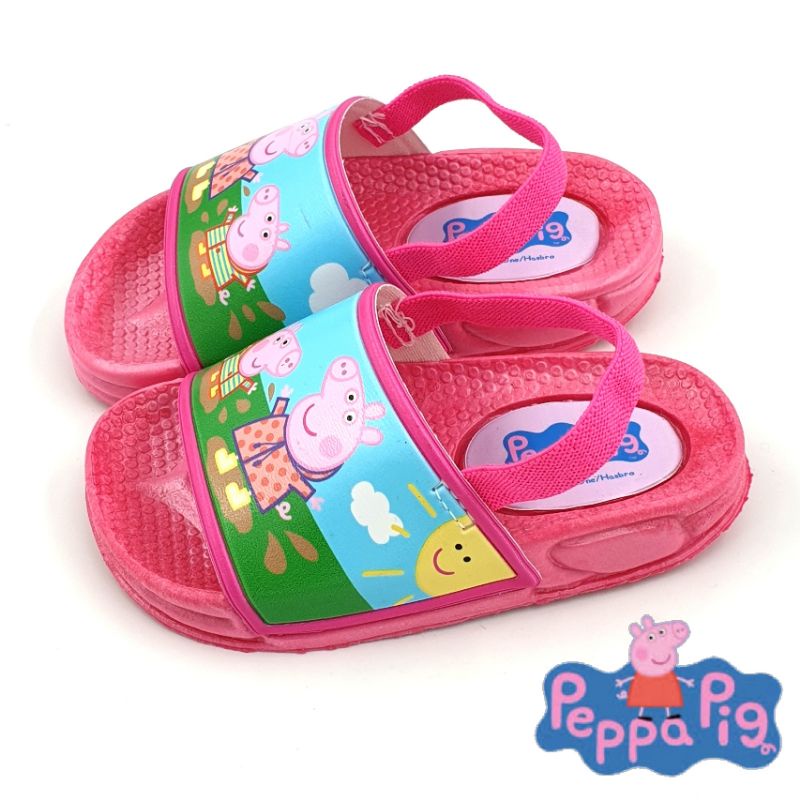 【米蘭鞋都】佩佩豬 Peppa Pig 粉紅豬小妹 兒童 綁帶 拖鞋 止滑 耐磨 台灣製 正版授權 1038 桃色