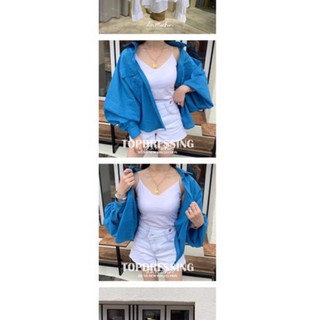 韓 湖水藍寬袖襯衫外套
