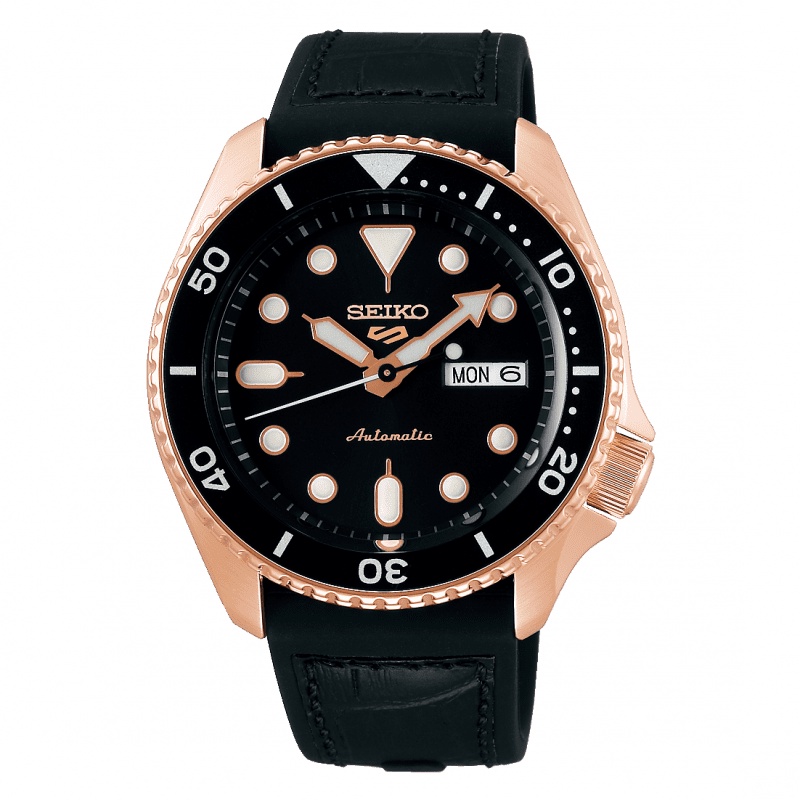 SEIKO 精工 (4R36-07G0J)(SRPD76K1) 5 Sports 玫瑰金框x膠帶 水鬼機械腕錶