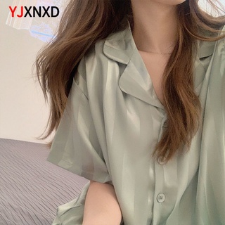 🔆小甜甜日系美衣👙睡衣女夏天哪新款ins風冰絲寬松簡約少女條紋短袖短褲夏季家居服