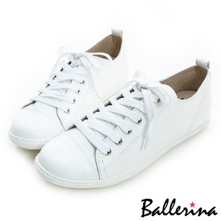 Ballerina-臺灣製全真牛皮綁帶休閒鞋-白
