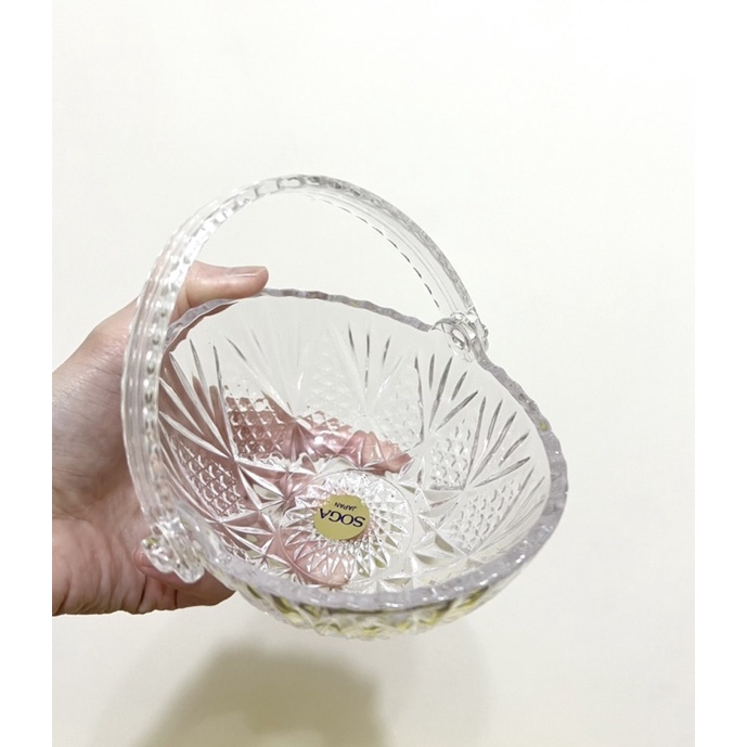 日本SOGA水晶玻璃糖果提籃 昭和 復古 精緻 透明玻璃碗  水果碗 糖果盆 雕花 裝飾 過年 春節 喜糖 玻璃皿 窗花