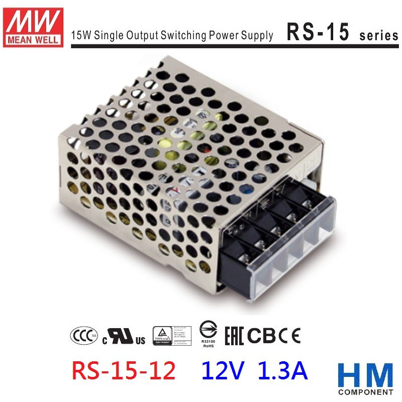 RS-15-12 12V 1.3A 15W 明緯 MW (MEAN WELL) 電源供應器 原廠公司貨-HM工業自動化