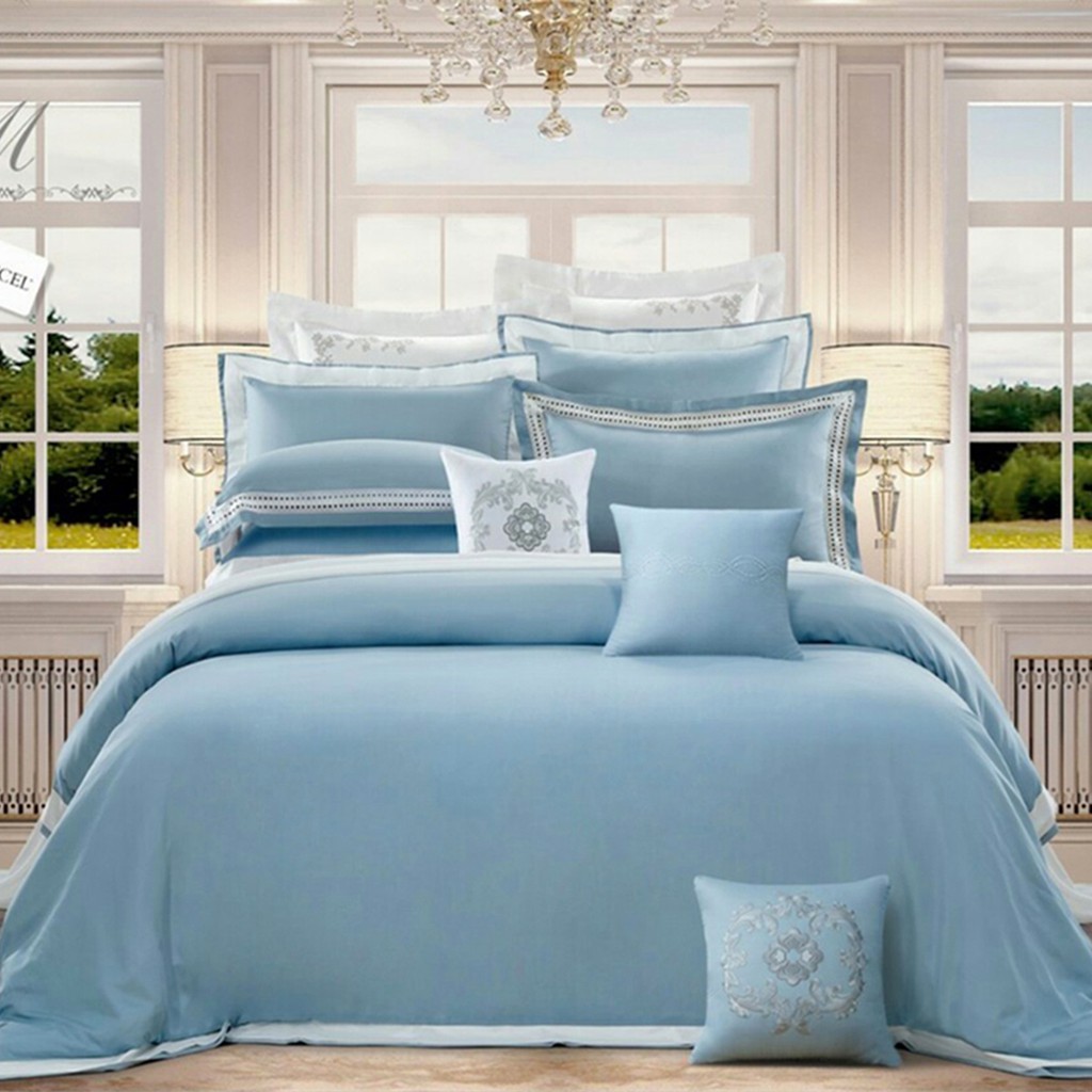 60支純天絲【維多利亞-藍】 床罩組 床包被套組 床包兩用被套組 台灣製 嫁妝