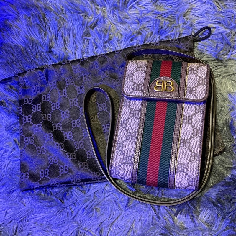 全台唯一Gucci x Balenciaga巴黎世家古馳聯名小牛皮老花帆布包