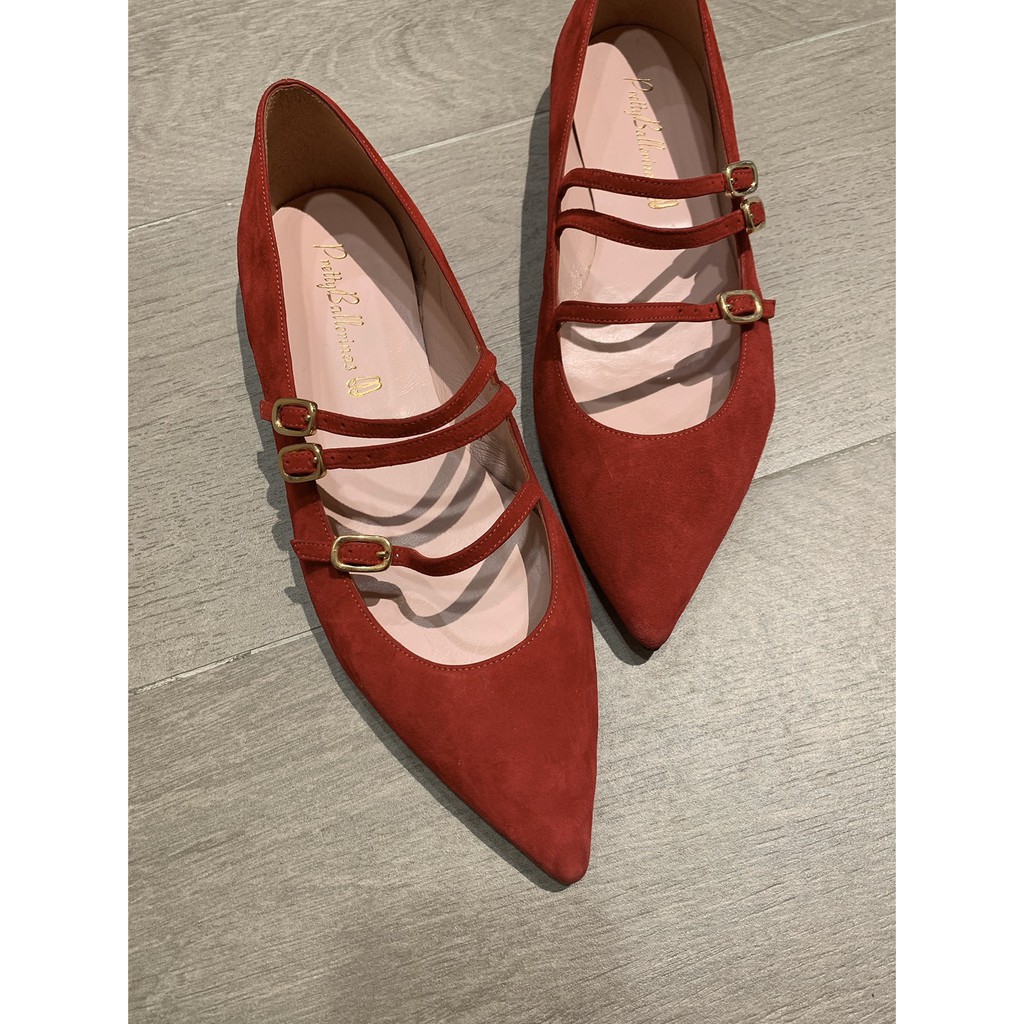 PRETTY BALLERINAS 紅色麂皮三條帶喜洋洋不一般婚鞋