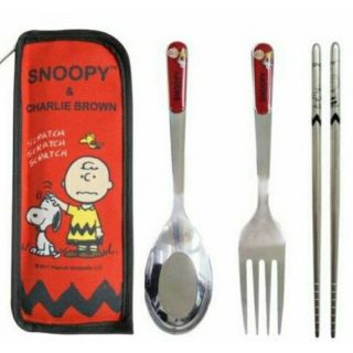 牛牛ㄉ媽*臺灣正版授權 史努比Snoopy三件式不鏽鋼餐具組 304不鏽鋼 環保餐具 SP-1275 史努比與查理布朗款