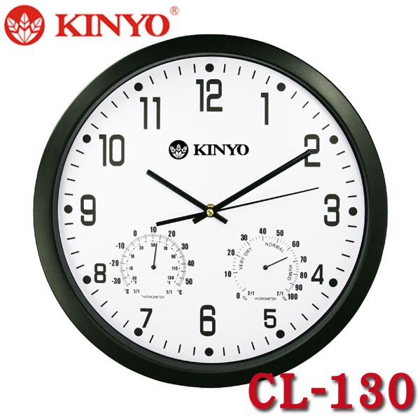 【3CTOWN】含稅開發票 KINYO 金葉 14吋 溫濕度計靜音掛鐘 CL-130 (可寄超商)