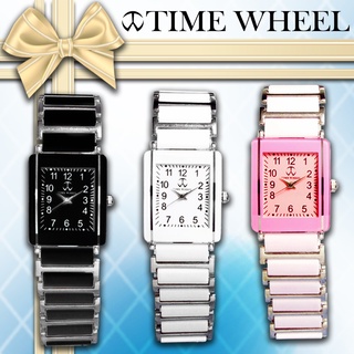 TIME WHEEL 氣質簡約時尚數字方型陶瓷錶