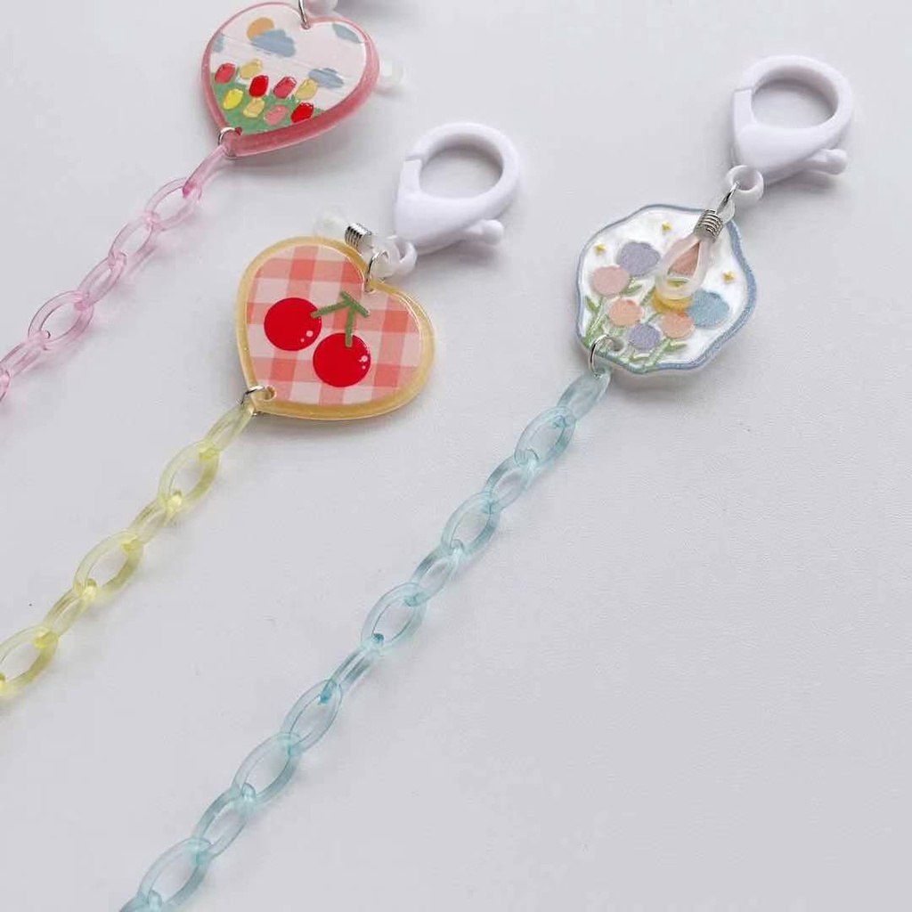 新款韓版簡約糖果色愛心水果亞克力掛繩項鍊眼鏡鏈口罩鏈
