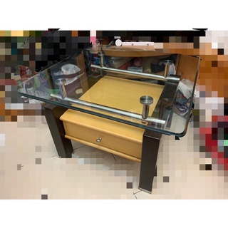 正方形圓角玻璃茶幾 抽屜茶几 客廳茶几 小戶型 二手傢俱約8.5成新