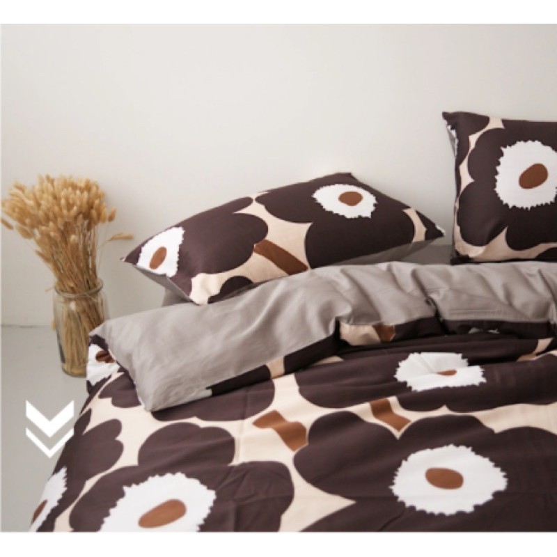 芬蘭marimekko 奶茶底咖啡花高支高密全棉府綢太陽花印花被套枕套 蝦皮購物