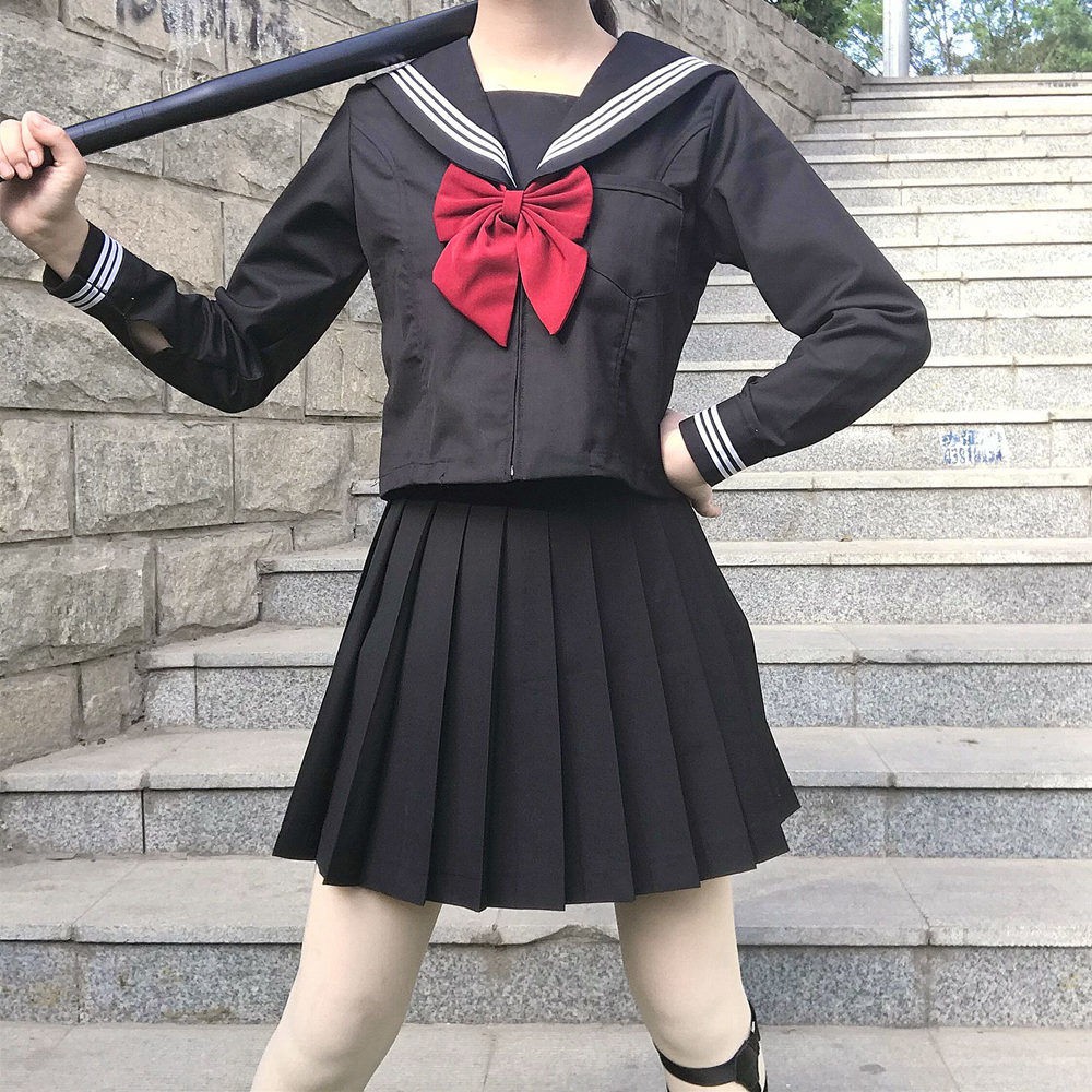 黑三本jk制服裙長正版中間服基礎款暗黑不良少女白三本水手服套裝 蝦皮購物