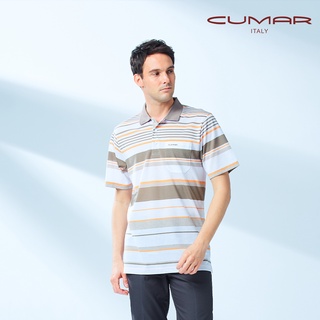 【CUMAR】男裝短袖條紋POLO衫(柔軟舒適) 178206-23棕色