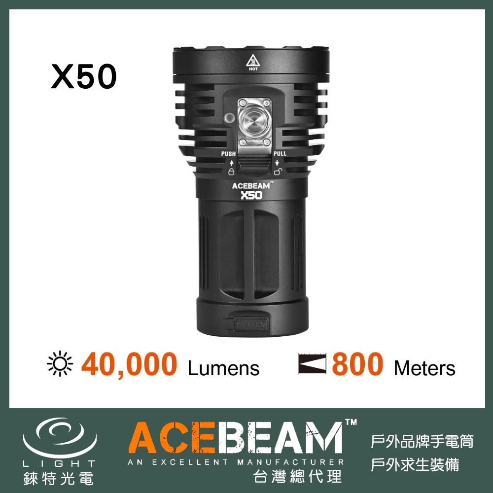 【錸特光電】ACEBEAM X50 40000流明 強光遠射 搜索LED手電筒 USB-C充電 探照燈 CRI 補光燈