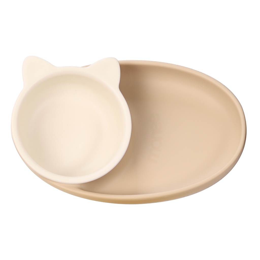 韓國 Monee 3in1白金矽膠兒童餐碗盤兩件組(奶茶棕/可可色)[免運費]